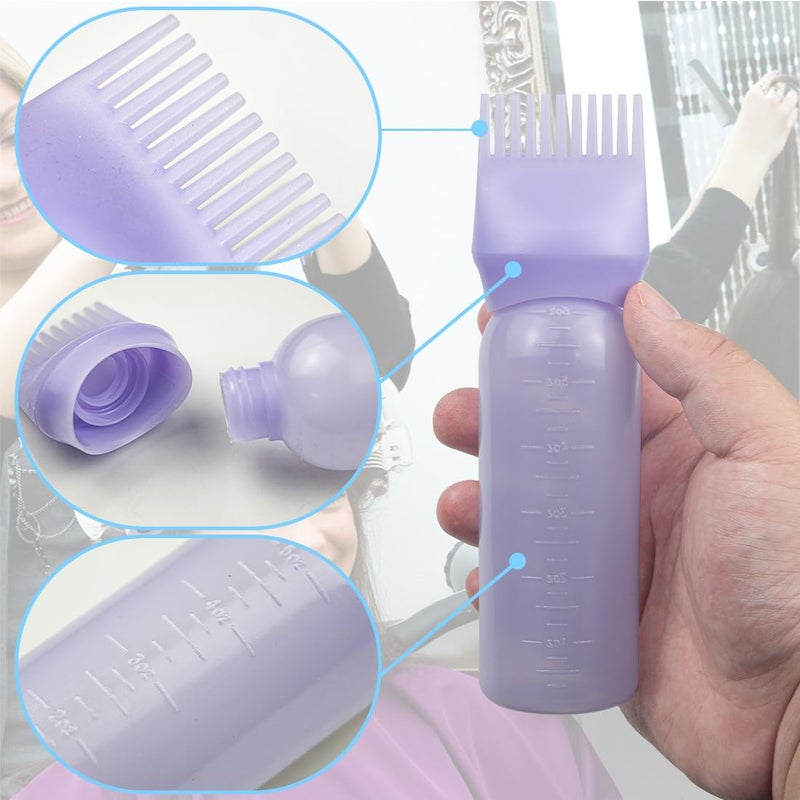 ELANE 4 Pack Root Comb Applicator Bottle,Oil Comb Applicator for Hair Dye Shampoos Hair Salons (2 purple + 2 white) - Image 3